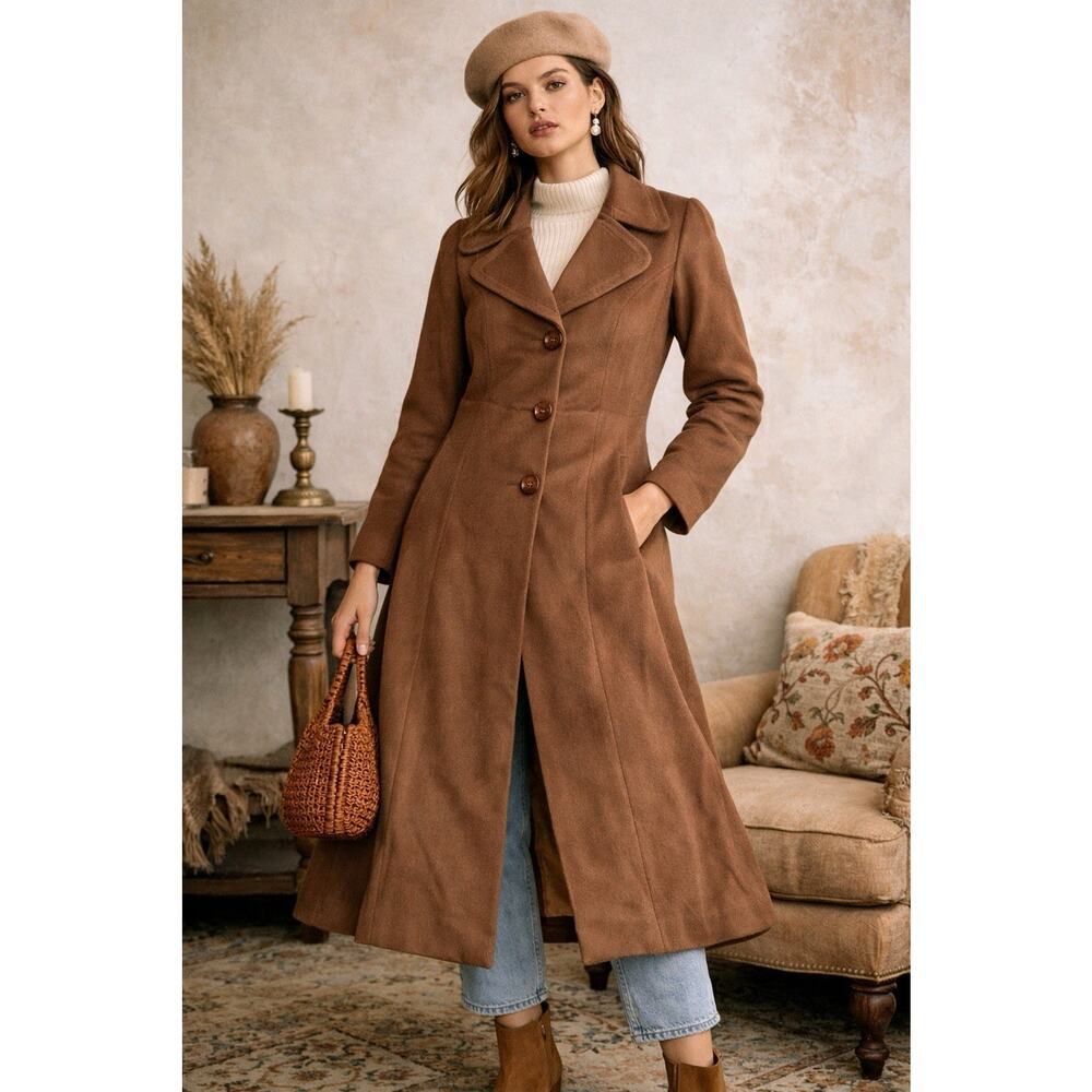 Petite Lassie by Butterfly Co. Brown Vintage Wool-Blend Coat Size 11 Petite